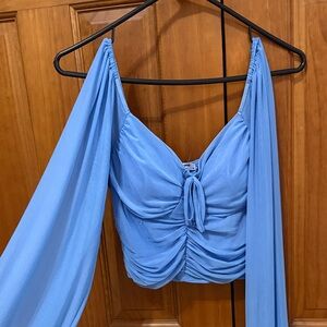 Zeagoo Light Blue Ruched Blouse